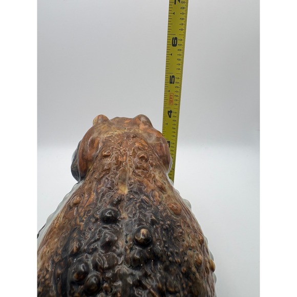 Vintage Ceramic Toad Figurine Realistic Glazed Brown Blue Garden Statue 6.5 Inch - Picture 11 of 11